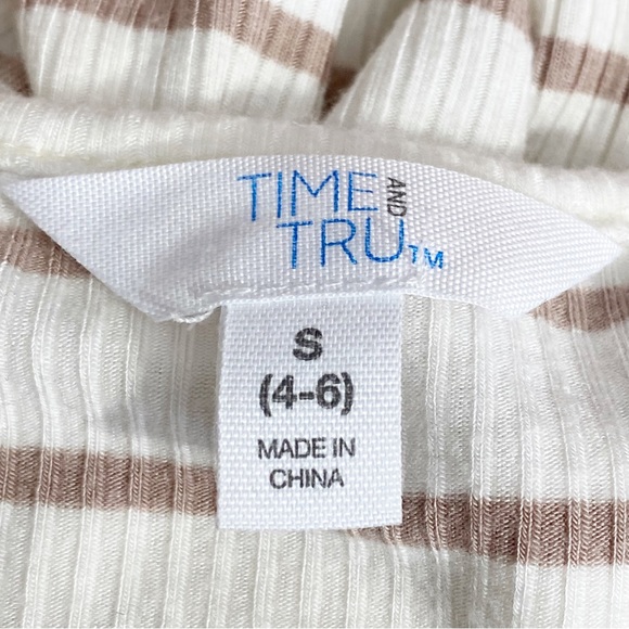 TIME and TRU gathered shoulder striped long sleeve rayon rib knit top S - Picture 7 of 8